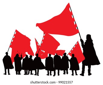 Group Ten People Silhouette Red Flags Stock Vector (Royalty Free ...