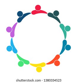 Group of ten persons in circle. holding hands.The summit workers are meeting in the same power room,Vector illustration