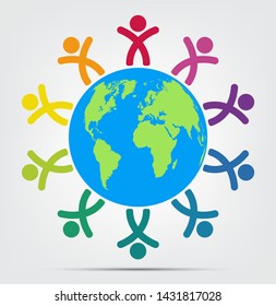 Group of ten persons in circle. holding hands.The summit workers are meeting in the same power room.