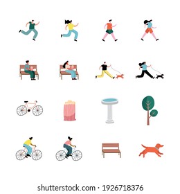 group of ten persons practicing activities characters vector illustration design