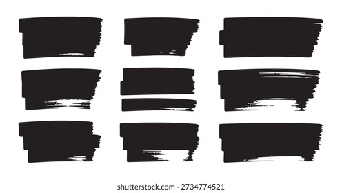 Group textured black blocks different shapes rough edges paint application background