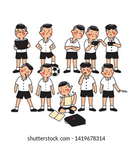 Group Of Thai Secondary School Kids Isolated On Background : Vector Illustration