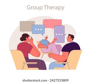 Group therapy concept. Depiction of shared healing through collective discussion and support.