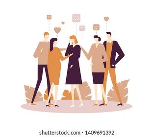 Group therapy - modern flat design style illustration on white background. High quality composition with men and women sharing their emotions and feelings. Psychological problems, support concept