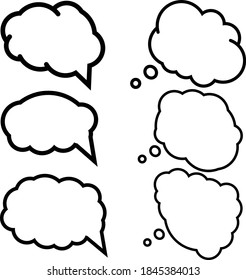 Vector de línea de burbuja de voz de grupo de reflexión sobre fondo blanco. Cuadro de diálogo para texto, chat y discusión. Burbuja de llamadas