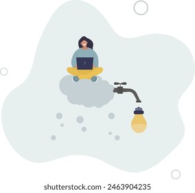 group thinking bubble with faucet to get lightbulb idea output.flat vector illustration.