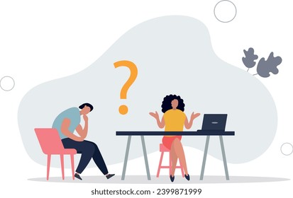 Grupo de personas reflexivas. Brainstorm.ilustración vectorial plana.concepto de negocio