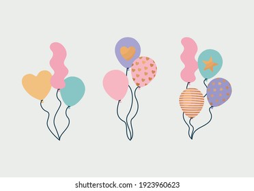 group of three birthday balloons vector illustration design