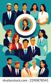 Group of three business tycoon portrait in vector illustration