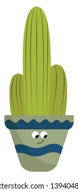 A group of three cactuses in a designed pot without a flower vector color drawing or illustration