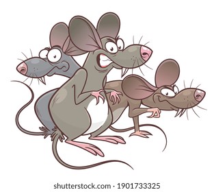 Group Of Three Cartoon Mice. Cartoon Pest Mouse Series.