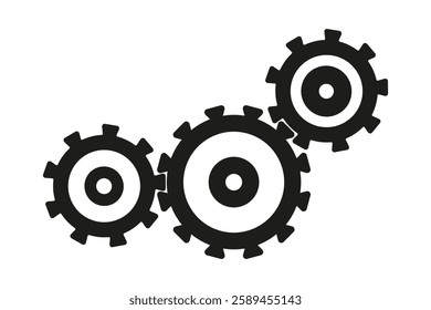 Group of Three cogwheels icon symbol working together symbolizing teamwork