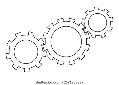 Group of three cogwheels outline icon symbol working together symbolizing teamwork