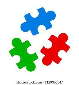 Group of three color puzzle, cooperation - vector