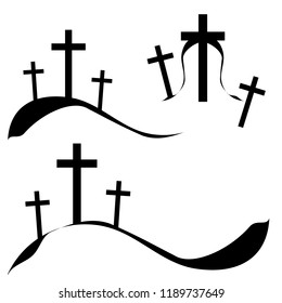 Group of three crucifix, christian cross on calvary or golgotha for tattoo or any creative idea