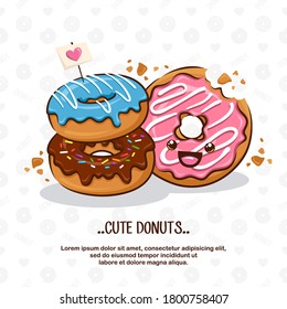 Group Of Three Cute Donut Cartoon Illustration