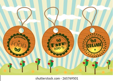 Group of three hanging tags with pattern