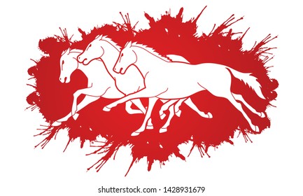 Group of three horses running cartoon graphic vector