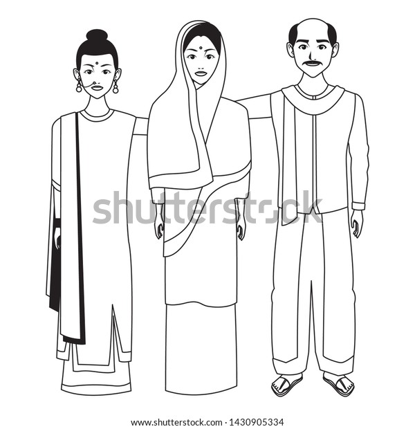 indian people clothes clipart black