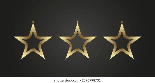 Group of three luxury premuim stars with gold line stoke on dark background, used in level, high class, special element, high, top, banner vector illustration design