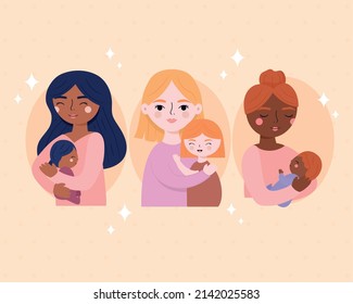 group of three moms with babies
