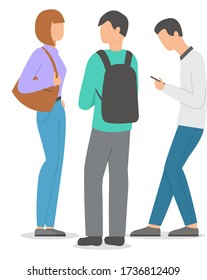 group of three people isolated on a white background. Two men and a woman. Flat design. Vector illustration.