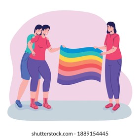 group of three persons with lgtbi flag vector illustration design