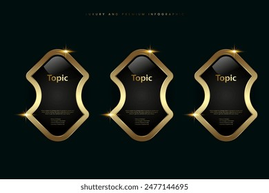 Group of three premium multipurpose buttons vector with luxury stoked in Vector template, and shiny gold option and Premium button on a dark background vector