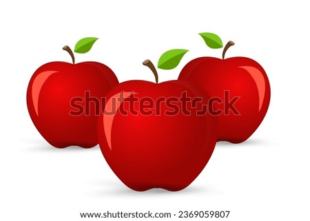 Group of three red Natural fresh apples vector icon, red skin of juicy apple fruit element, delicious apple fruit concept on isolated white background