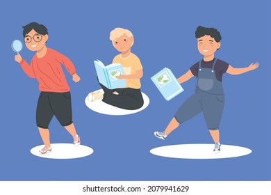 group of three studying kids