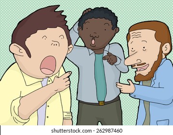Group of three surprised men pointing their fingers