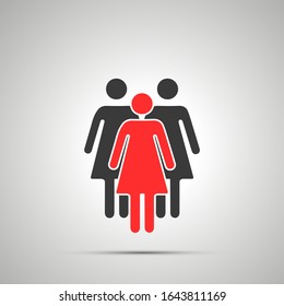 Group of three women silhouettes with red leader, simple black icon with shadow