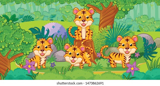 A group of tiger enjoying in the forest