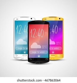 Group of Touchscreen smartphone isolated on white background.vector