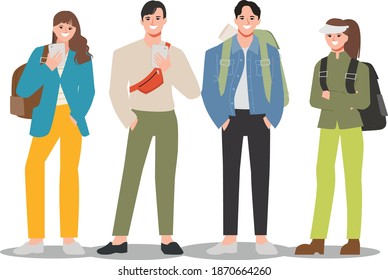 Grupo de turistas con carácter de mochila.