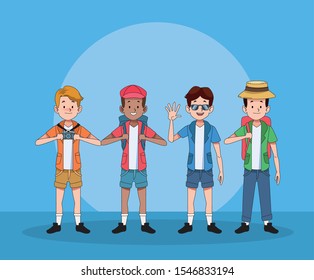 group of tourist men characters vector illustration design