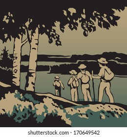 Group of tourists going on a journey