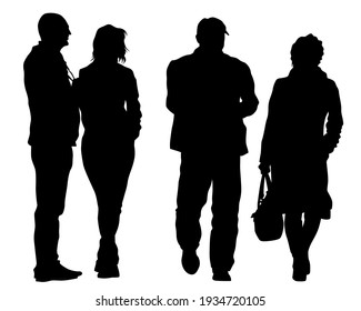 Group of tourists with photo camera. Isolated silhouettes of people on a white background