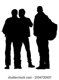 Group of tourists with photo camera. Isolated silhouettes of people on a white background