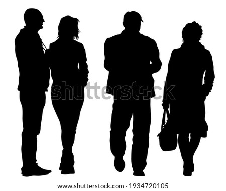 Group of tourists with photo camera. Isolated silhouettes of people on a white background