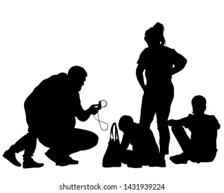 Group of tourists with travel suitcases on a white background