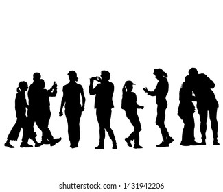 Group of tourists with travel suitcases on a white background