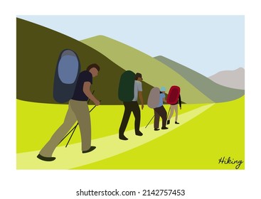 Group of tourists walking in the mountains