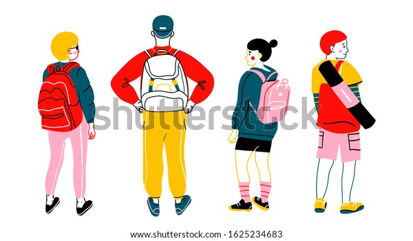 Group Tourists Young People Standing Around Stock Vector (royalty Free 