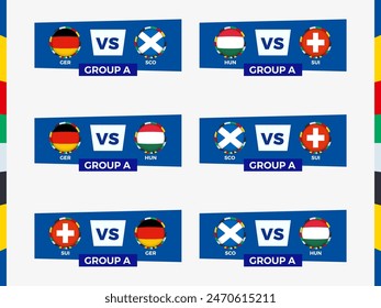 Group A Tournament Matchups: Germany, Scotland, Hungary, Switzerland. Vector illustration.