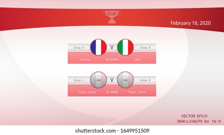 Group Tournament Schedule , Luxurious red and white background.