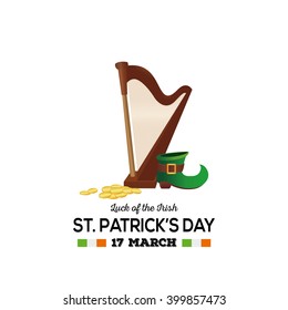 Group of traditional irish objects on a white background with text