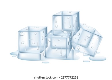Group of transparent melting ice cubes vector illustration isolated on white background