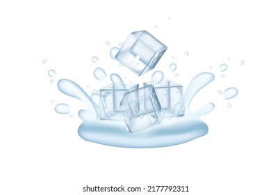 Group of transparent melting ice cubes vector illustration isolated on white background