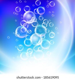 Group of transparent spheres on a blue background vector